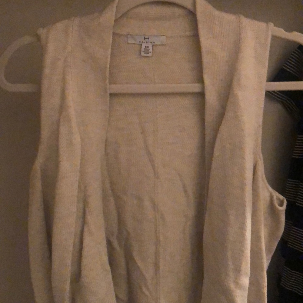 Halston Beige Cold Shoulder Cardigan